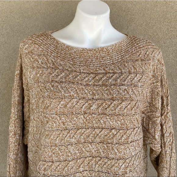 Tan Boat Neckline Boho Knit Pullover Sweater - Picture 2 of 3